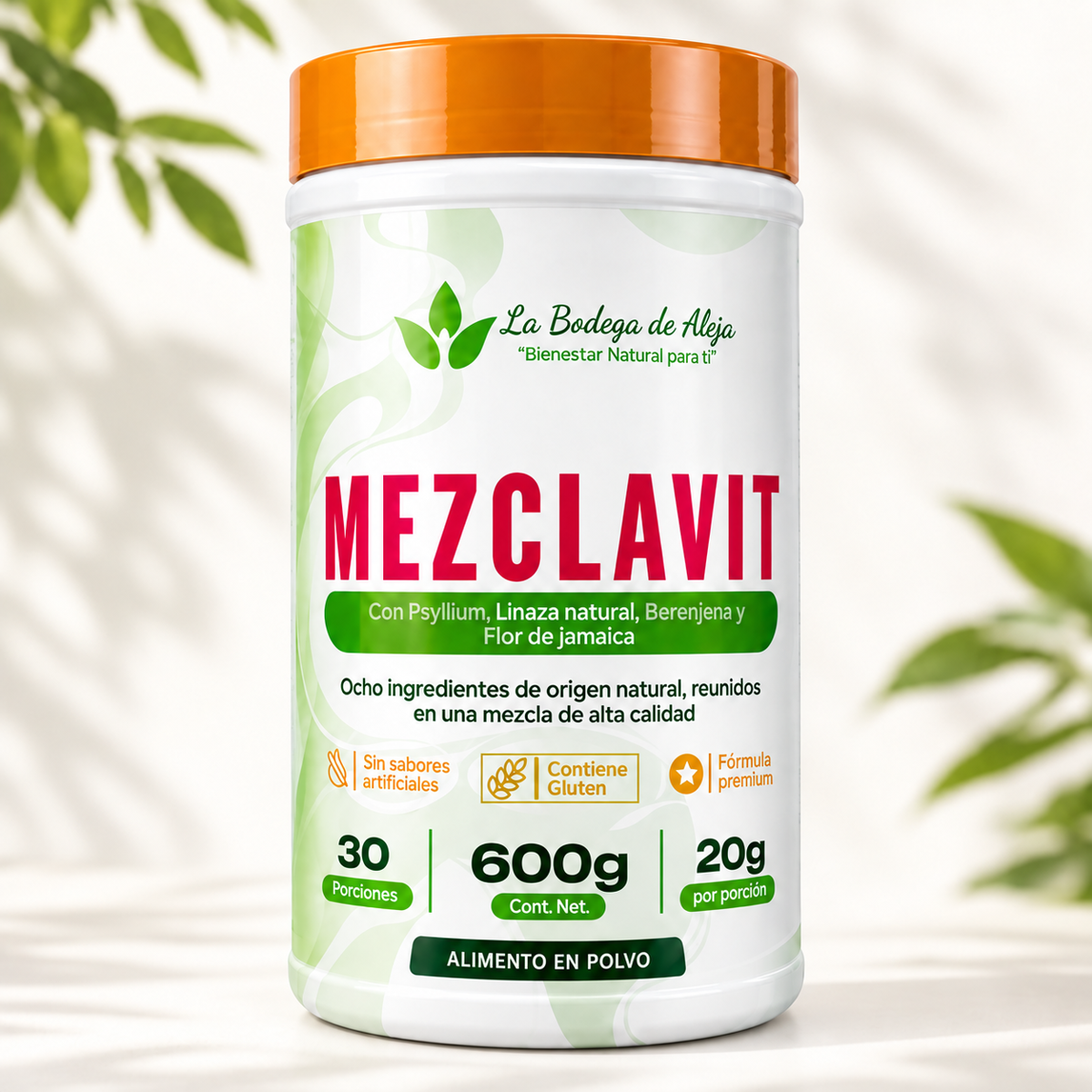 MEZCLAVIT 600 g con tapa naranja sobre fondo claro